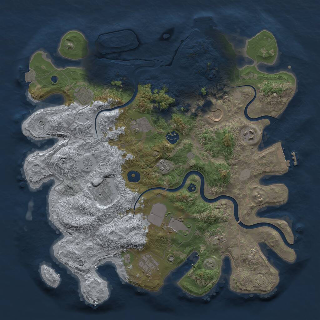 Rust Map: Procedural Map, Size: 3800, Seed: 647357960, 16 Monuments