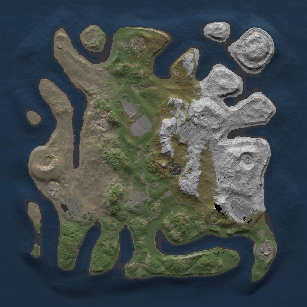 Rust Map: Barren, Size: 3700, Seed: 672433179, 13 Monuments