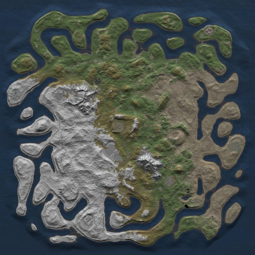 Rust Map: Barren, Size: 6000, Seed: 9000, 14 Monuments