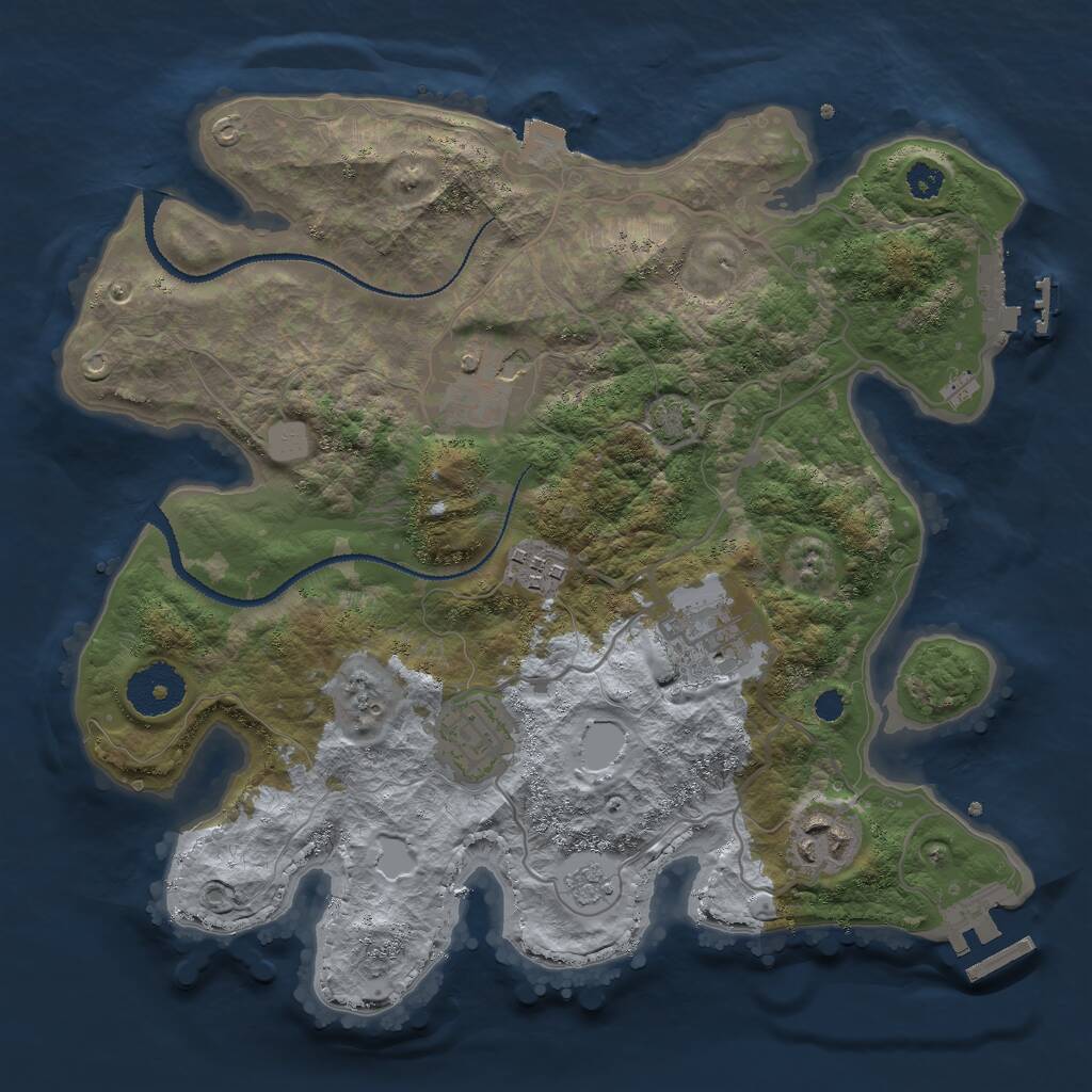 Rust Map: Procedural Map, Size: 3000, Seed: 1250703482, 10 Monuments