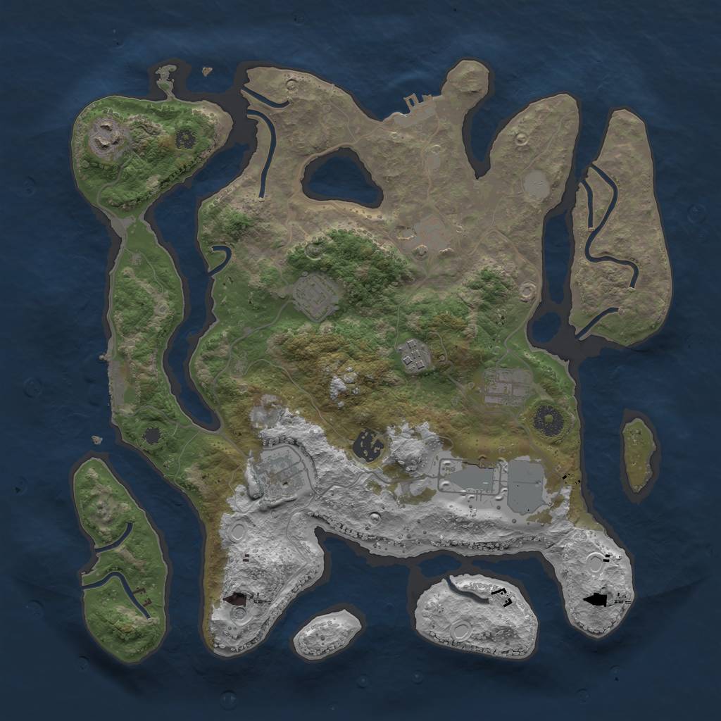Rust Map: Procedural Map, Size: 3600, Seed: 1064066714, 16 Monuments