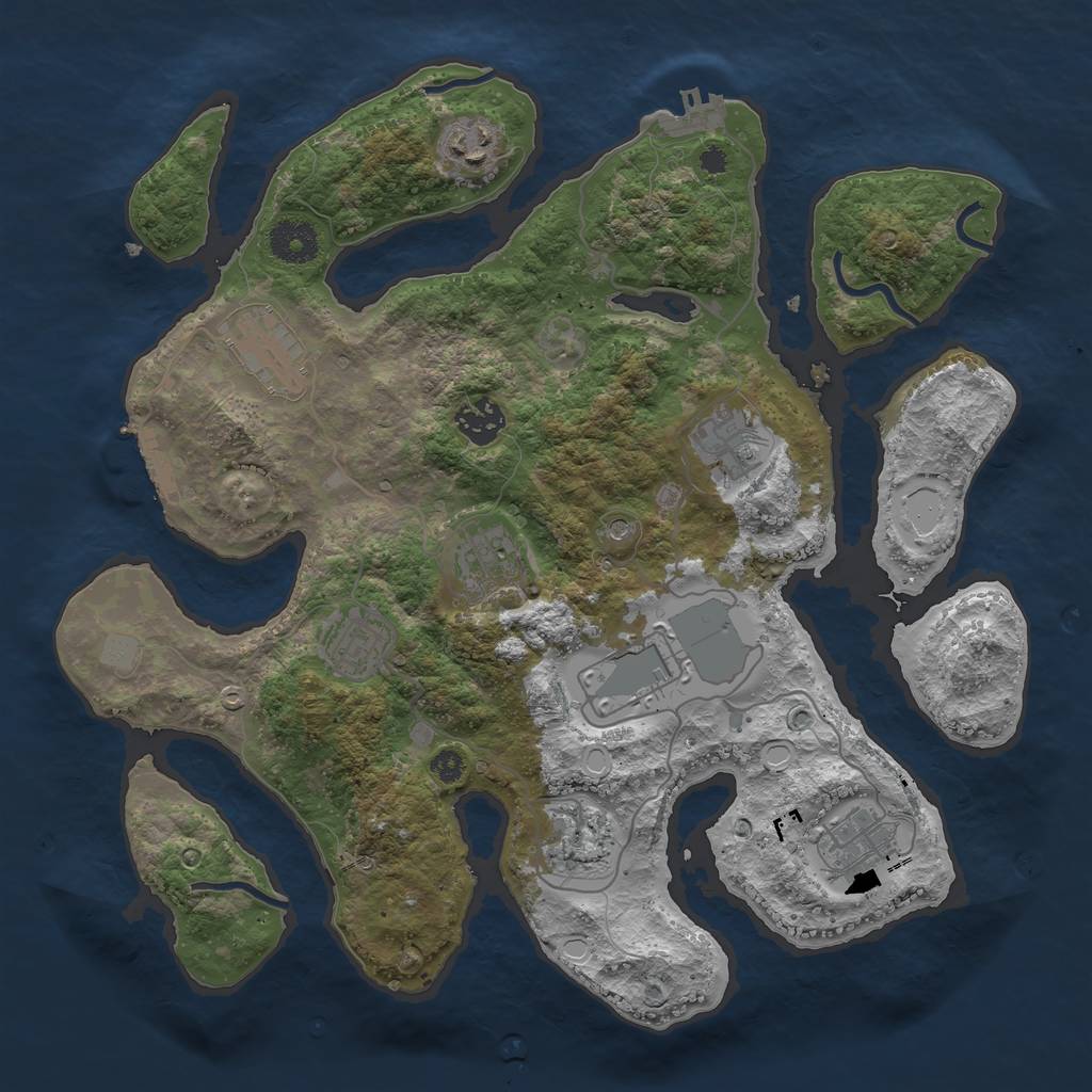 Rust Map: Procedural Map, Size: 3500, Seed: 878224578, 17 Monuments