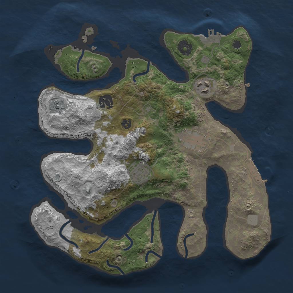 Rust Map: Procedural Map, Size: 3000, Seed: 2075367009, 12 Monuments