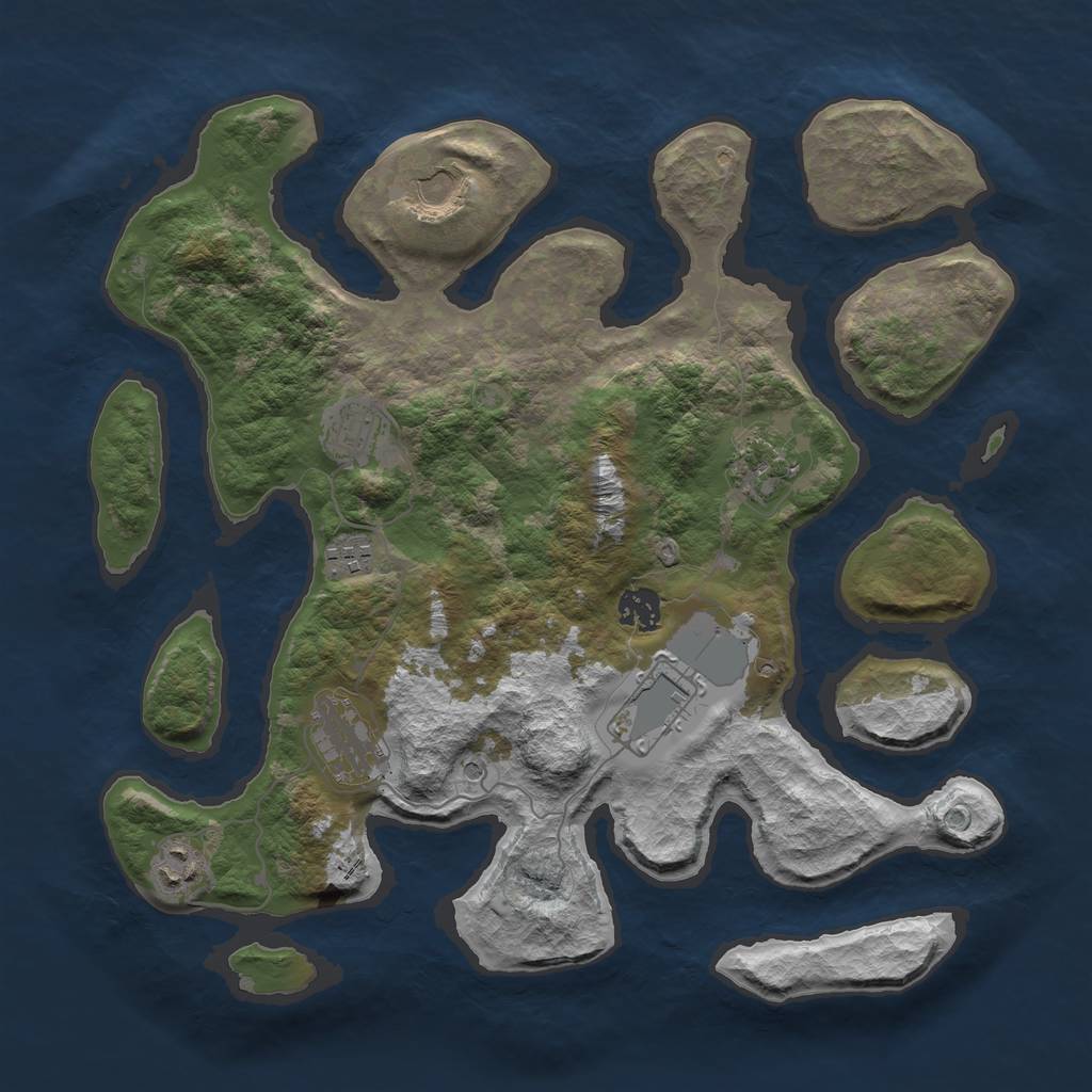 Rust Map: Barren, Size: 3700, Seed: 1291702825, 11 Monuments