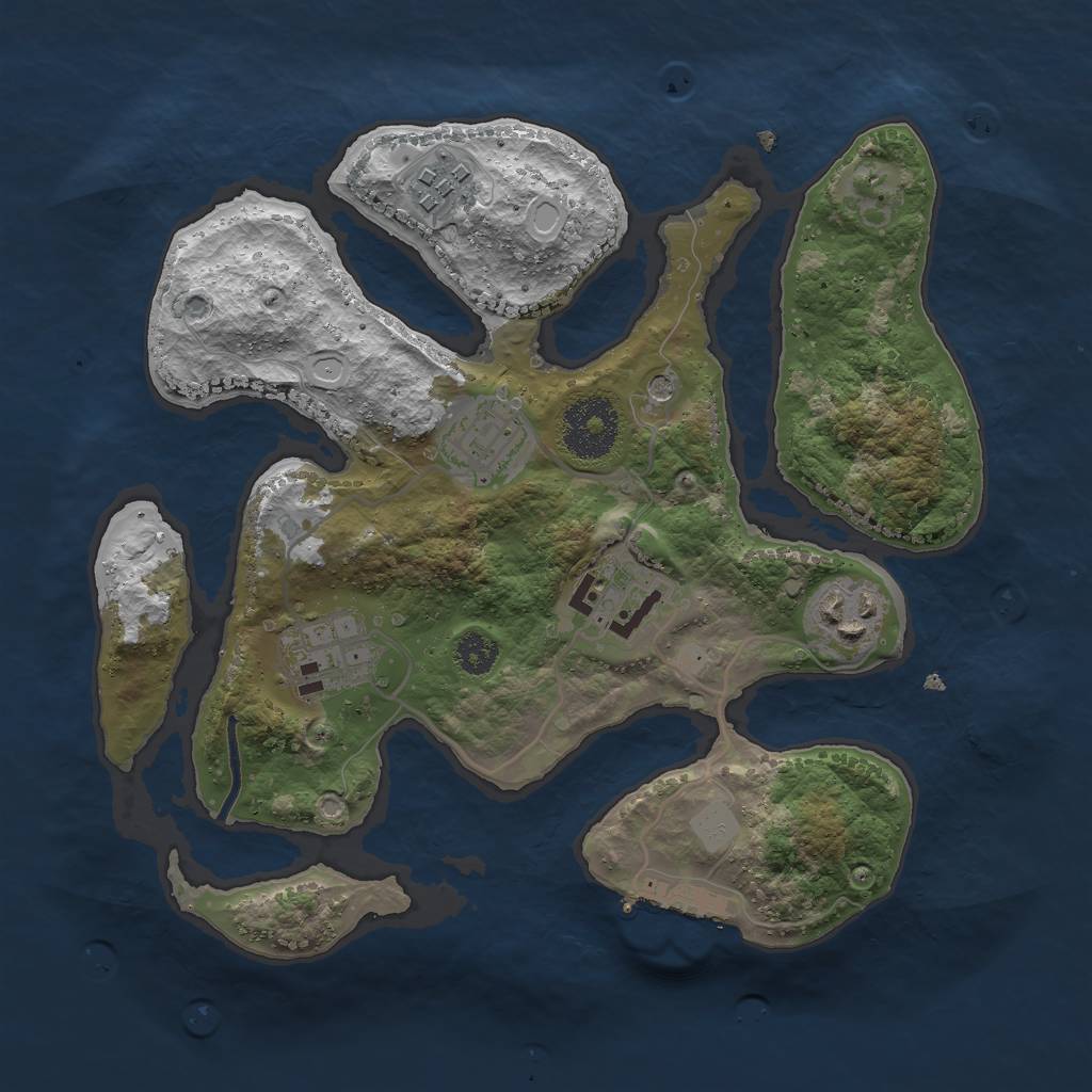 Rust Map: Procedural Map, Size: 2750, Seed: 54513574, 12 Monuments