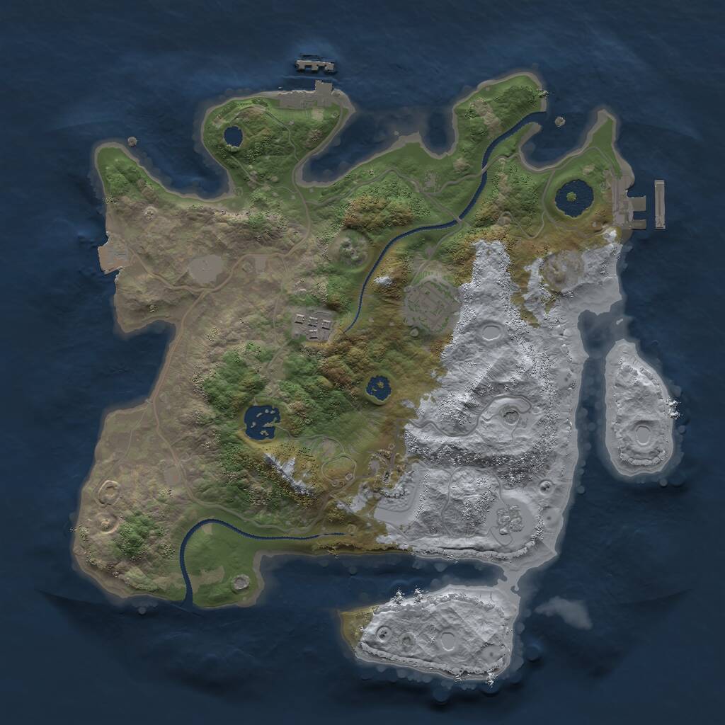 Rust Map: Procedural Map, Size: 3000, Seed: 494853, 9 Monuments