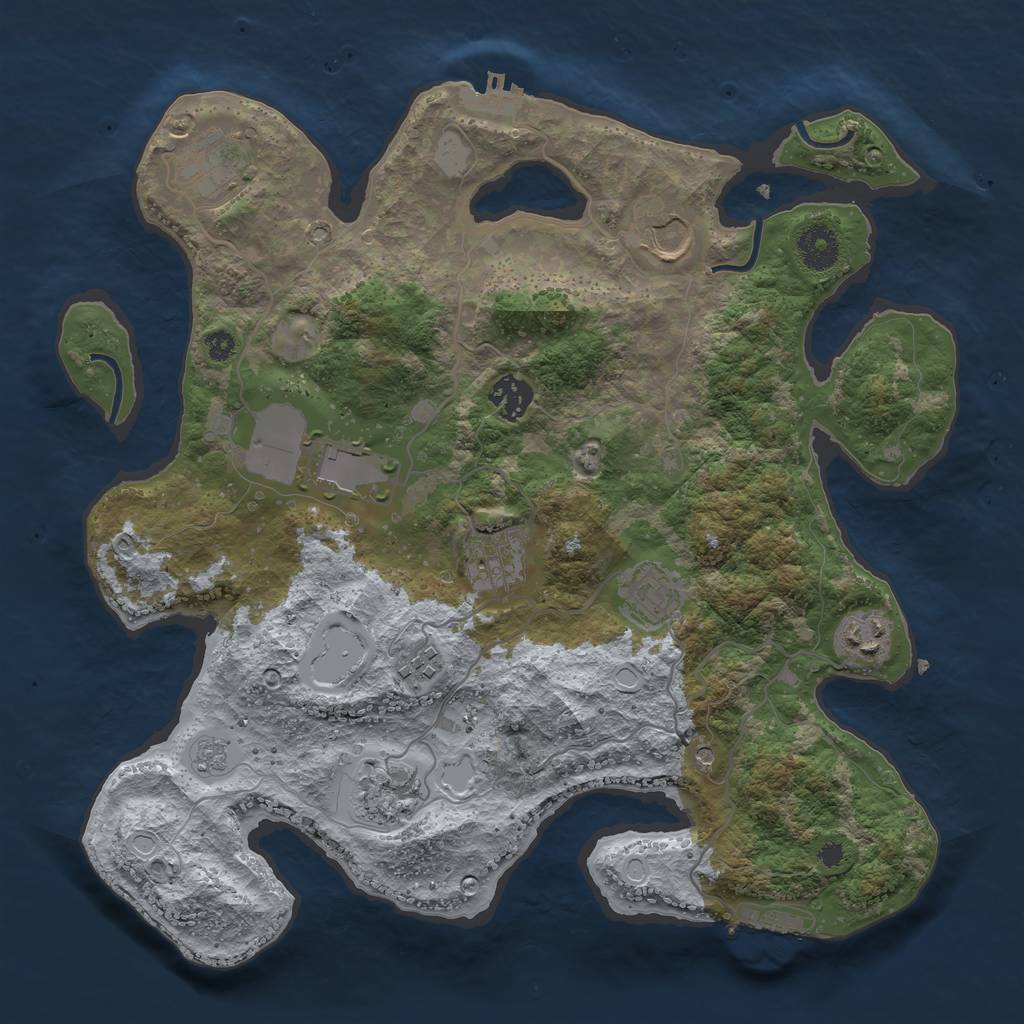 Rust Map: Procedural Map, Size: 3543, Seed: 2147483647, 16 Monuments