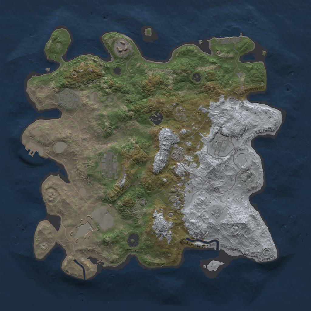 Rust Map: Procedural Map, Size: 3600, Seed: 654444, 15 Monuments