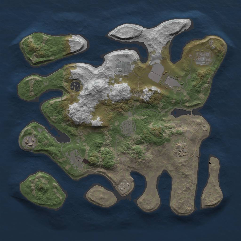 Rust Map: Barren, Size: 3500, Seed: 1265527281, 12 Monuments