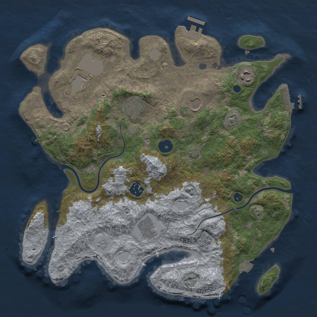 Rust Map: Procedural Map, Size: 3550, Seed: 487202, 13 Monuments