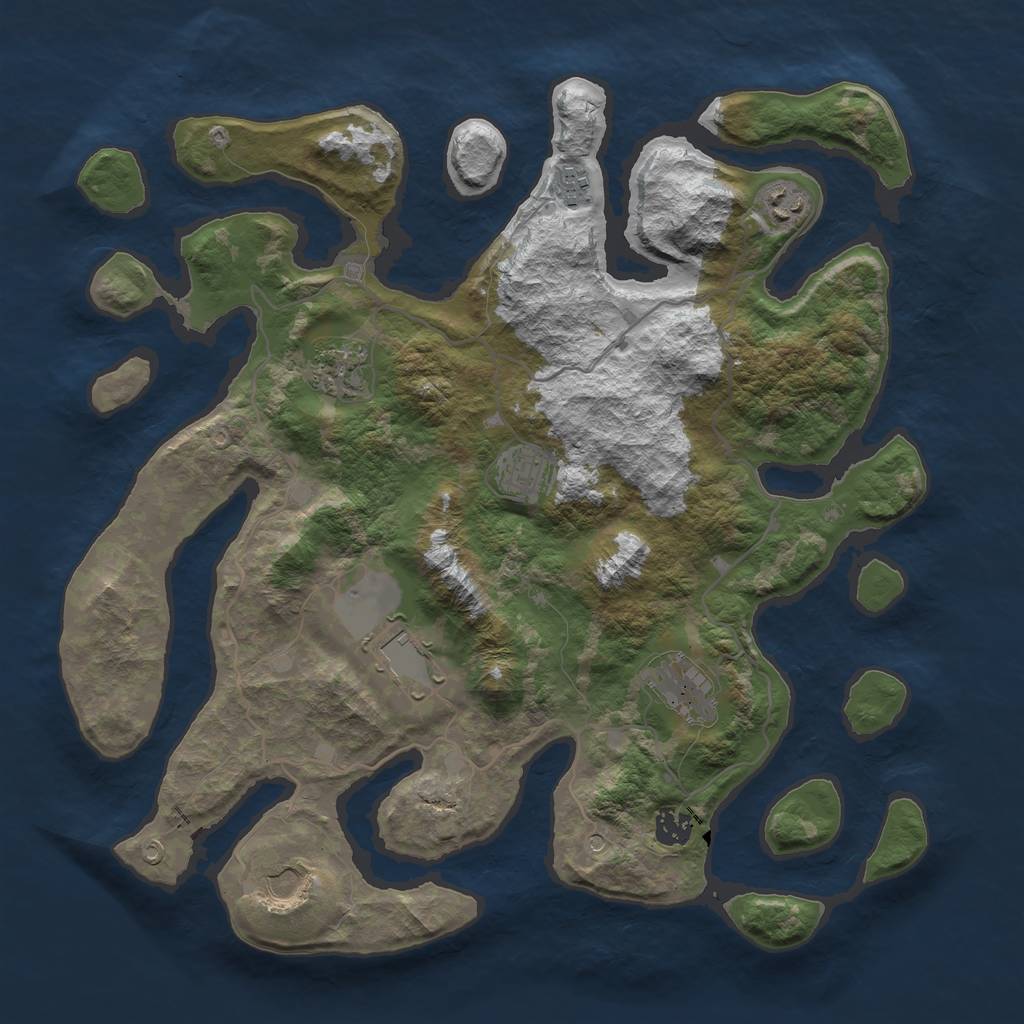 Rust Map: Barren, Size: 4000, Seed: 7671064, 11 Monuments