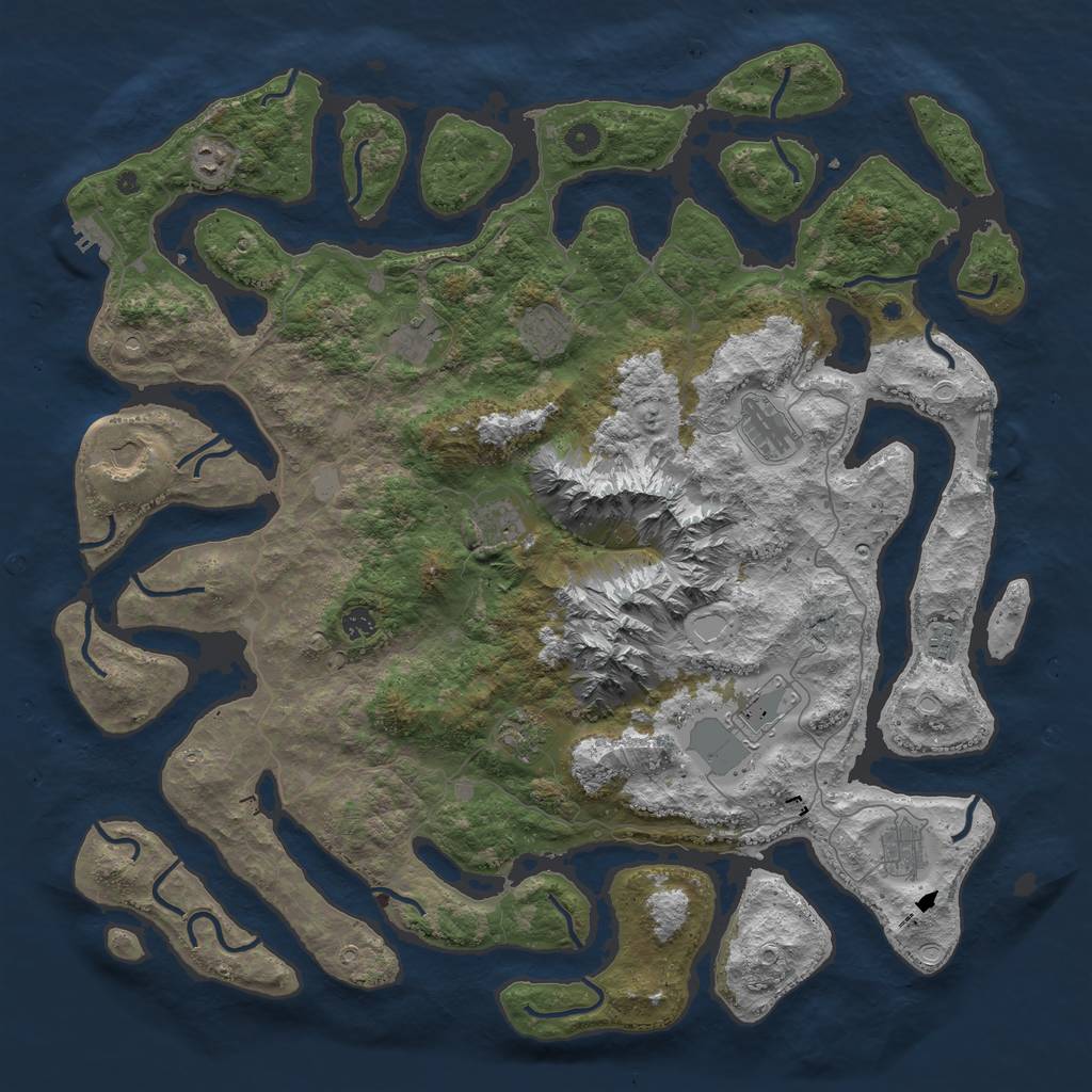 Rust Map: Procedural Map, Size: 5000, Seed: 42356643, 19 Monuments