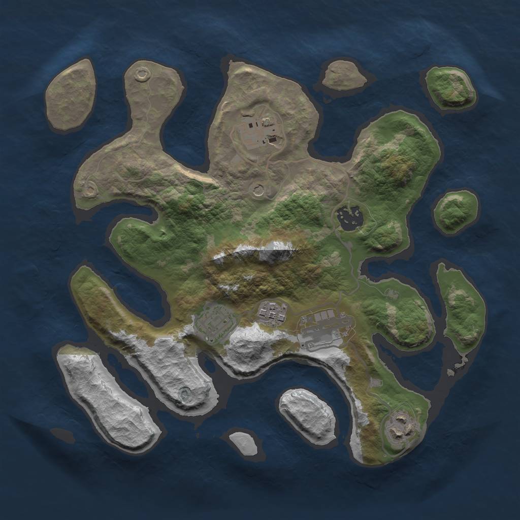 Rust Map: Barren, Size: 3000, Seed: 15092, 9 Monuments