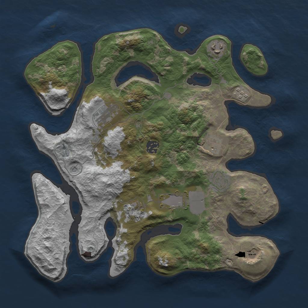 Rust Map: Barren, Size: 3500, Seed: 1759748954, 12 Monuments
