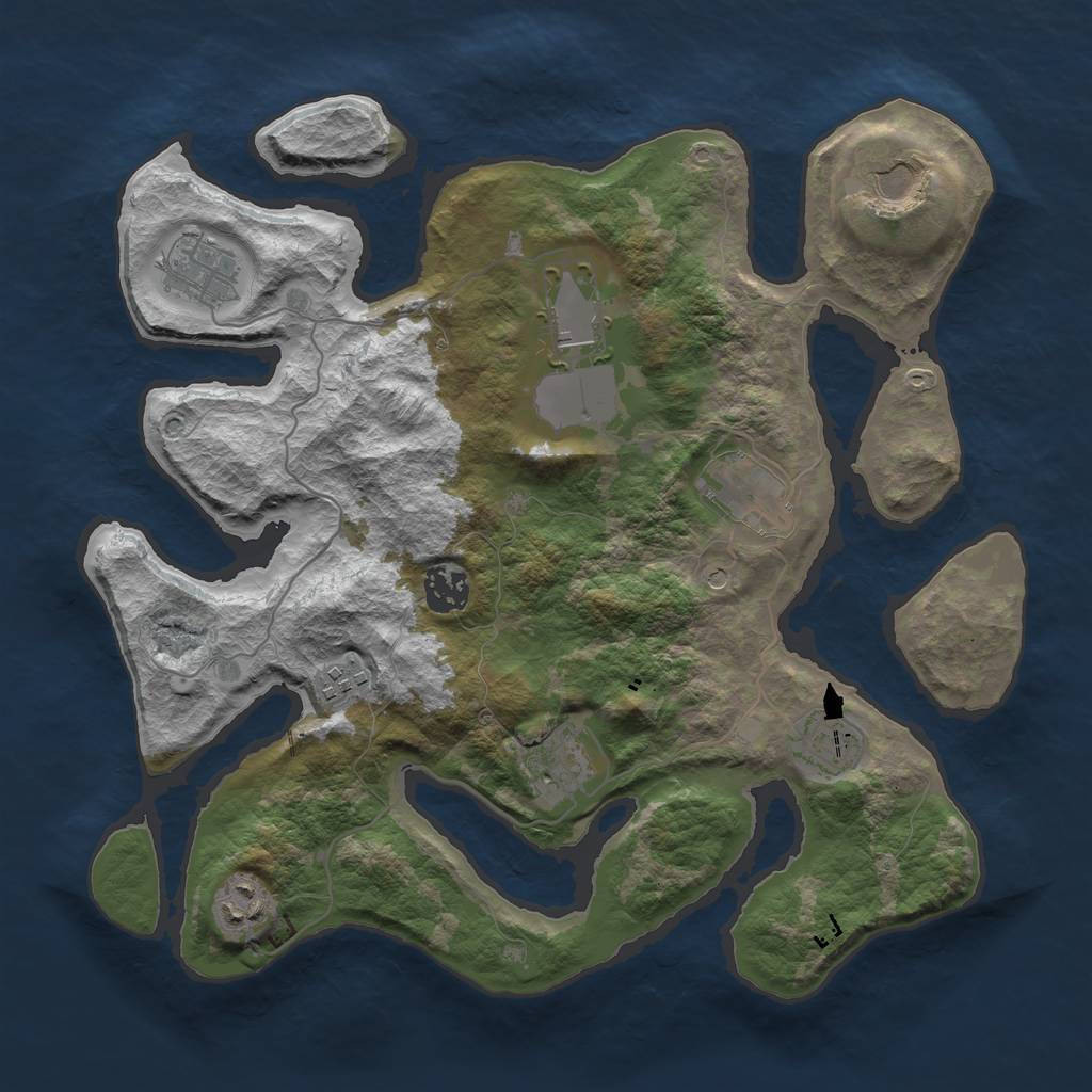 Rust Map: Barren, Size: 3500, Seed: 848937216, 12 Monuments
