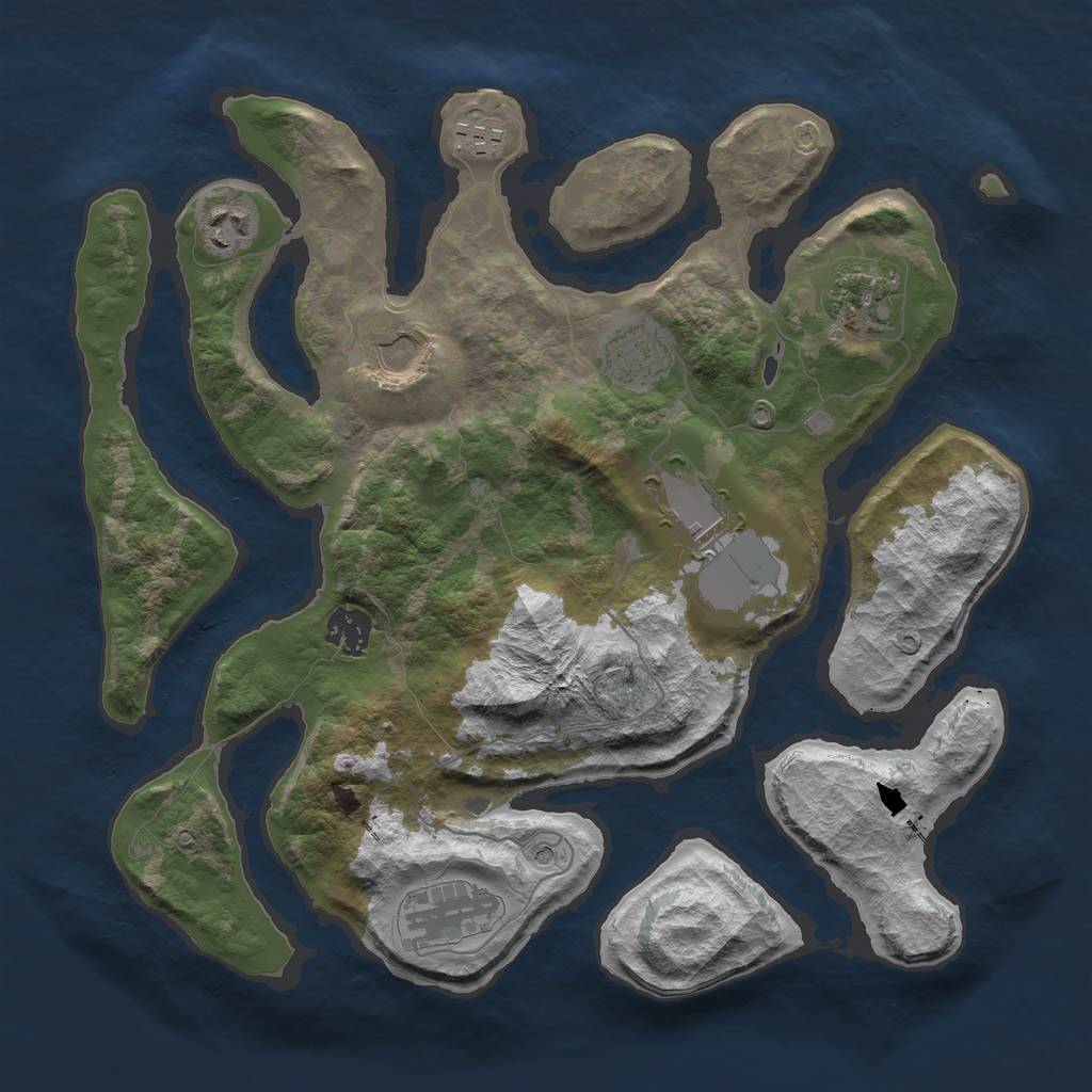 Rust Map: Barren, Size: 3500, Seed: 21377, 11 Monuments