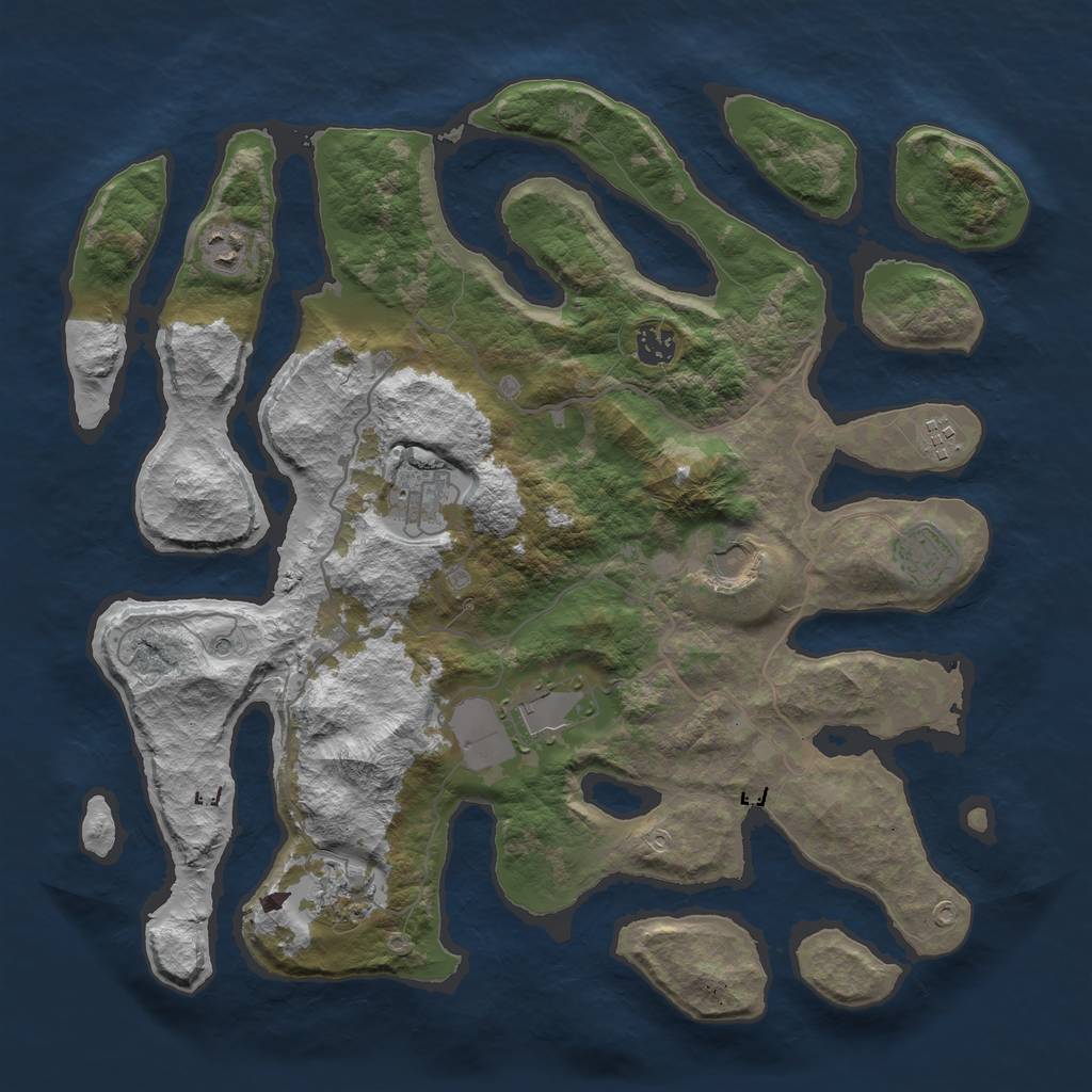 Rust Map: Barren, Size: 4000, Seed: 2651321, 11 Monuments