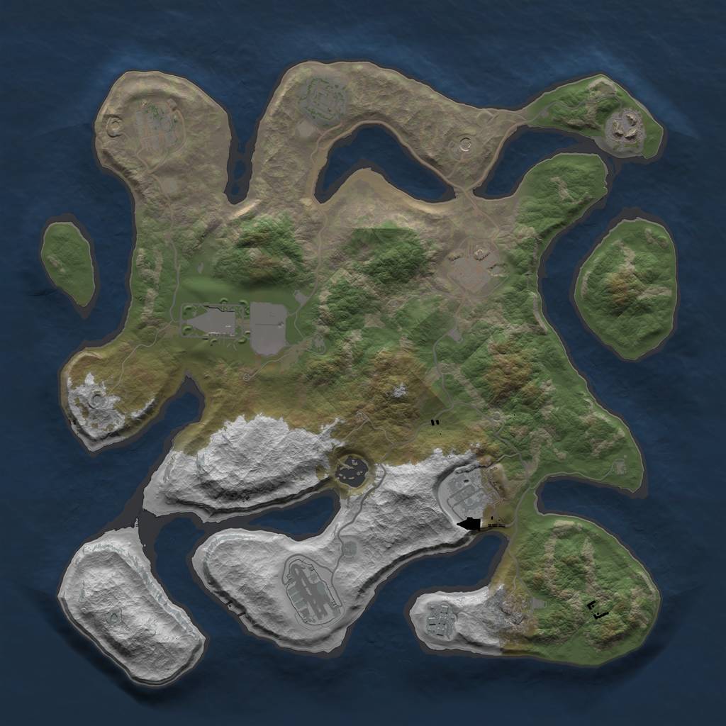 Rust Map: Barren, Size: 3600, Seed: 2147483647, 12 Monuments