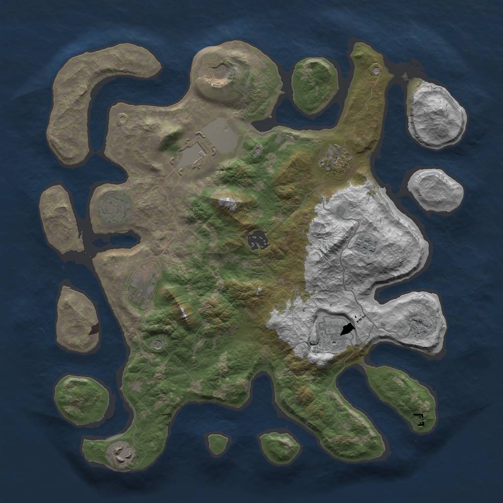 Rust Map: Barren, Size: 3750, Seed: 4910, 12 Monuments