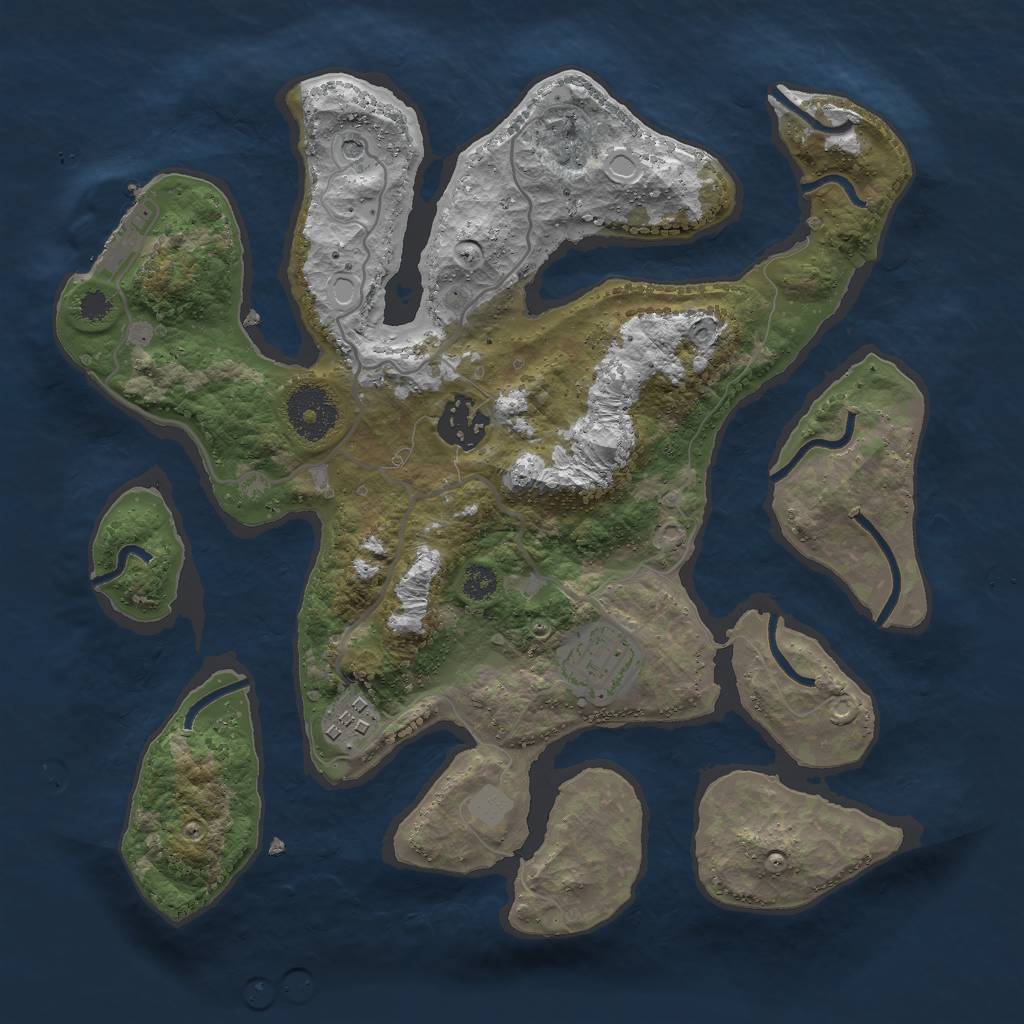 Rust Map: Procedural Map, Size: 3000, Seed: 28734, 10 Monuments