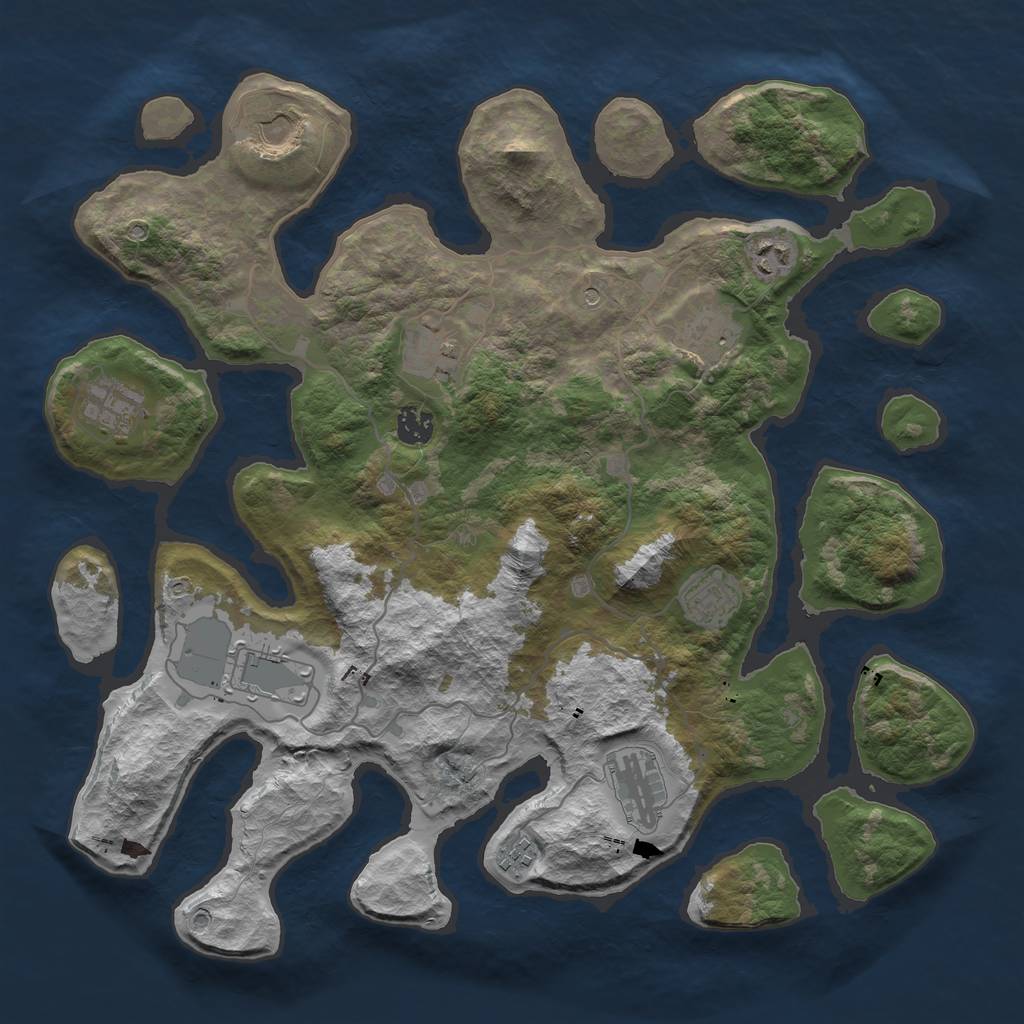 Rust Map: Barren, Size: 4000, Seed: 216846725, 13 Monuments