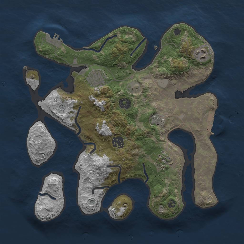 Rust Map: Procedural Map, Size: 3000, Seed: 909427, 13 Monuments