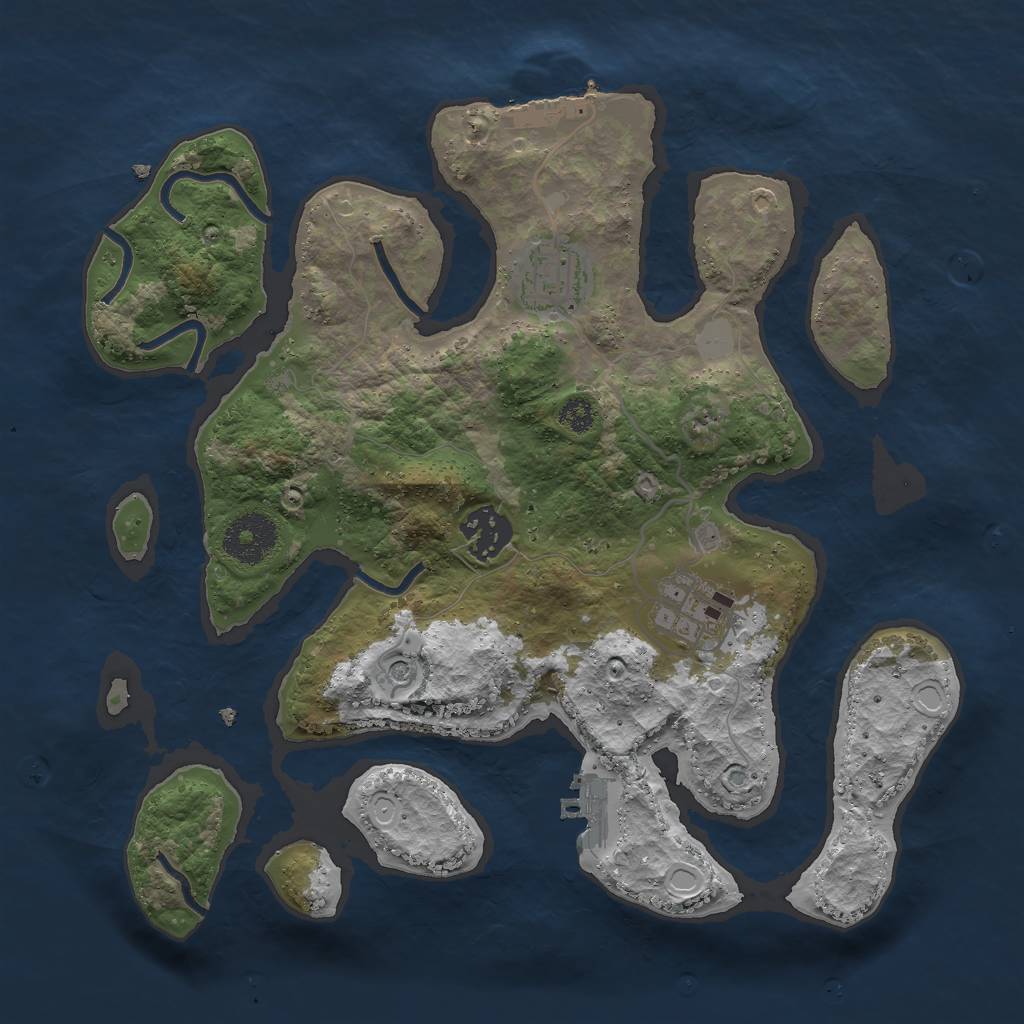 Rust Map: Procedural Map, Size: 3000, Seed: 54545455, 11 Monuments