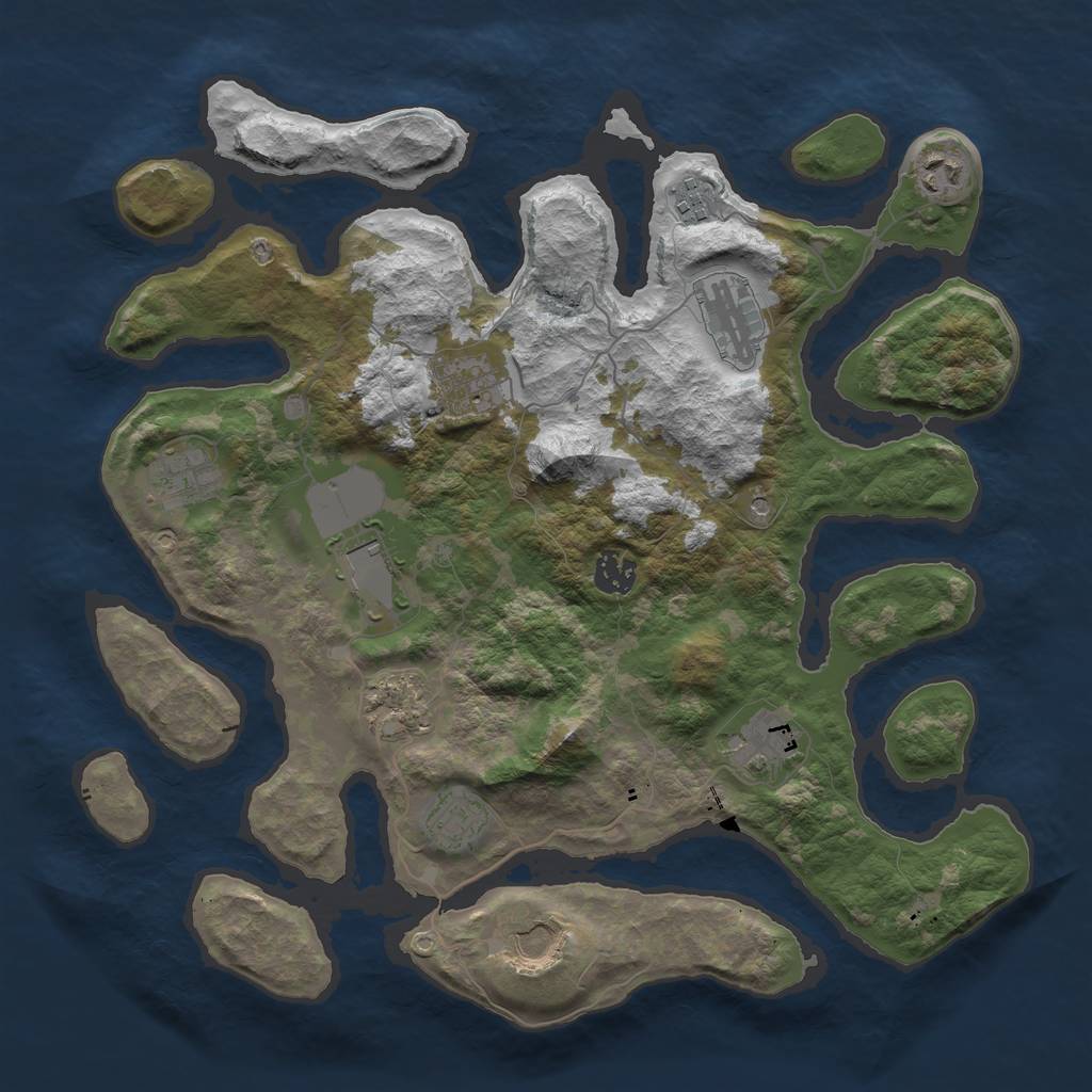 Rust Map: Barren, Size: 3750, Seed: 3309228, 14 Monuments