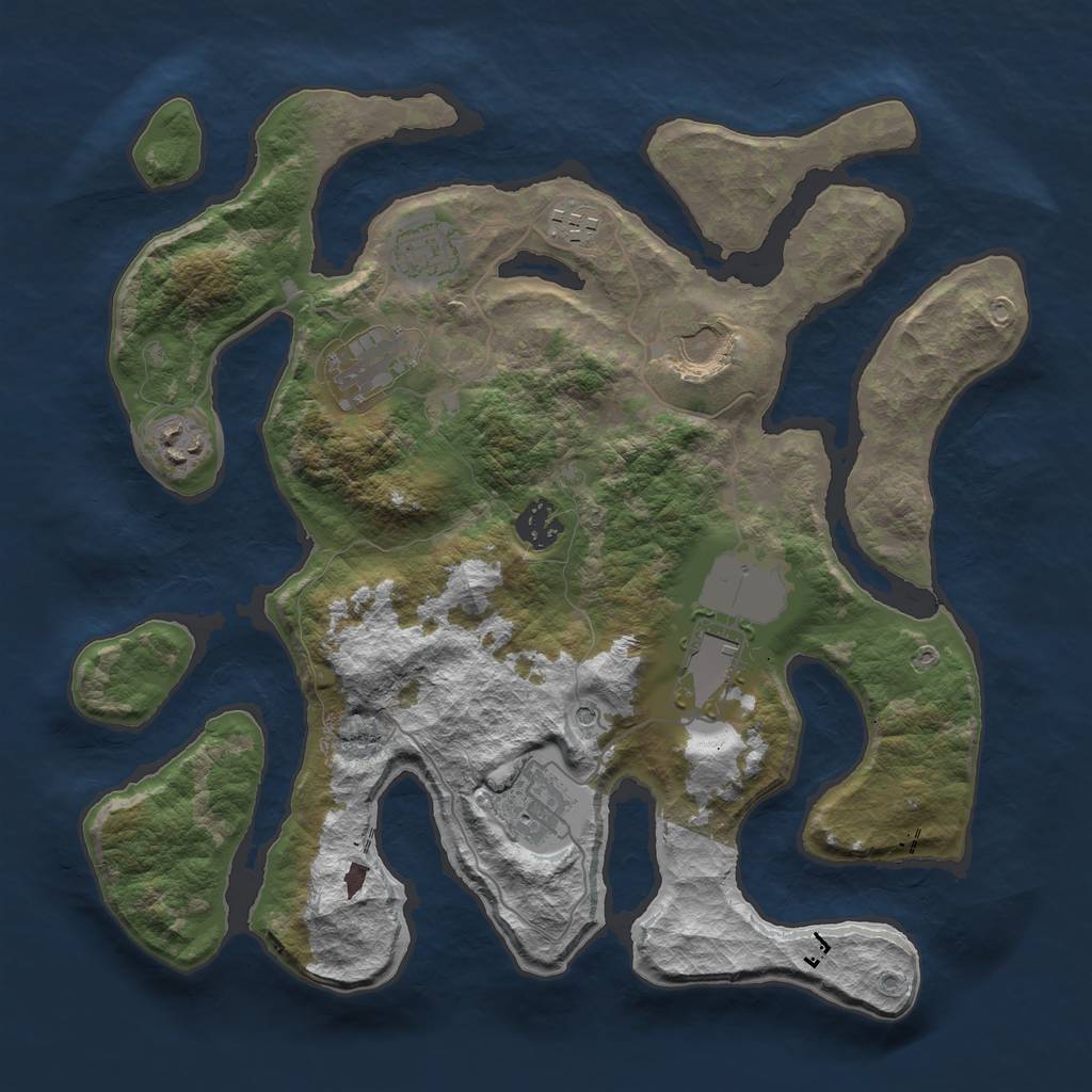 Rust Map: Barren, Size: 3500, Seed: 634411220, 11 Monuments