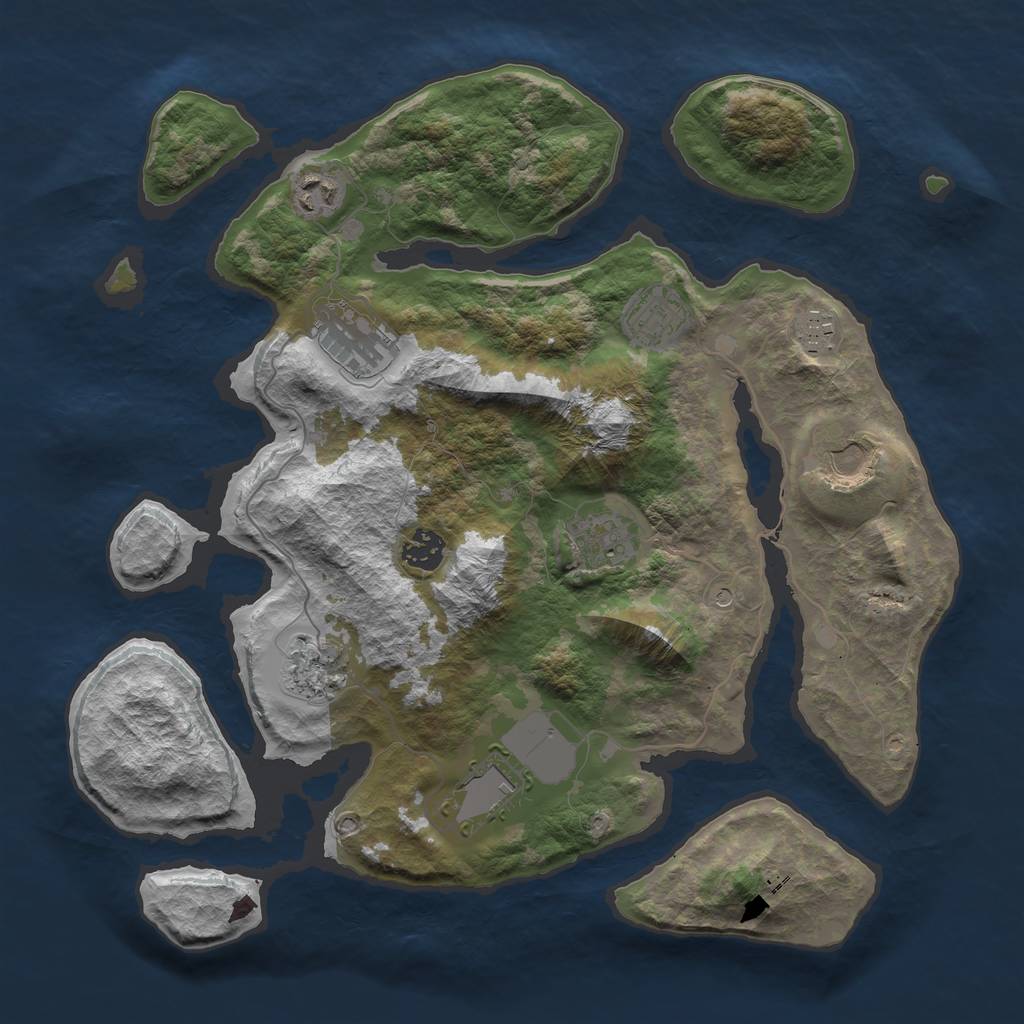 Rust Map: Barren, Size: 3700, Seed: 719247203, 12 Monuments
