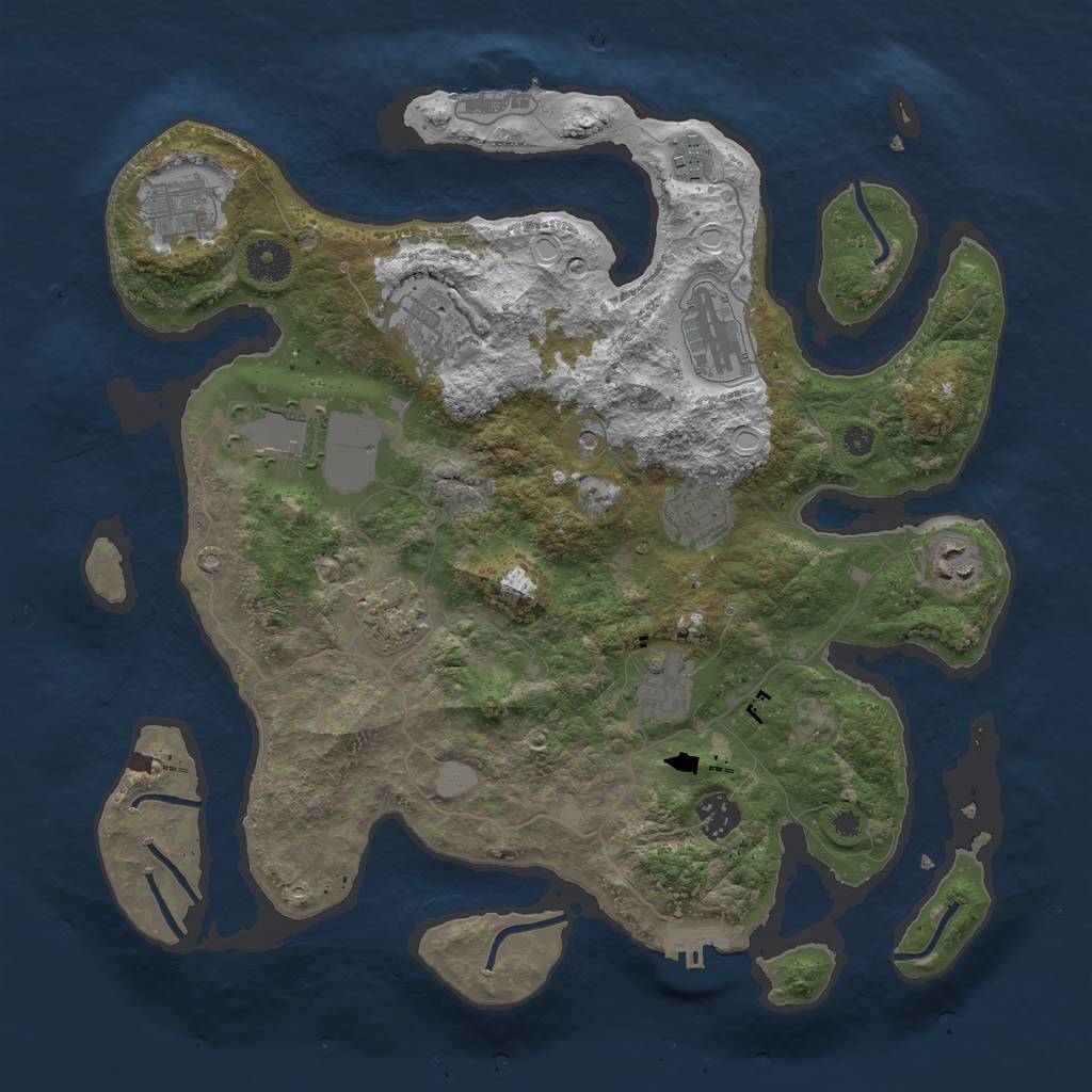 Rust Map: Procedural Map, Size: 3700, Seed: 2122772881, 18 Monuments