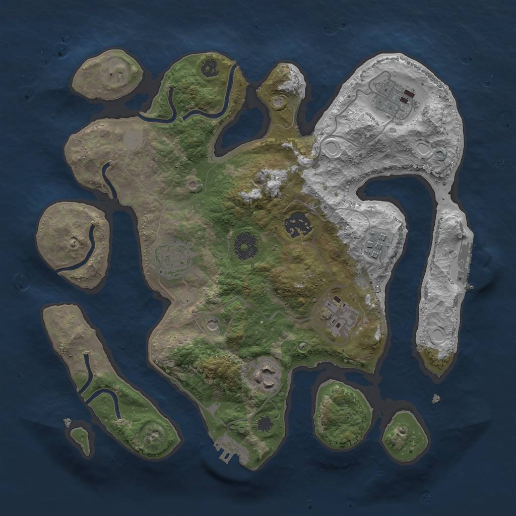 Rust Map: Procedural Map, Size: 3000, Seed: 398851, 14 Monuments