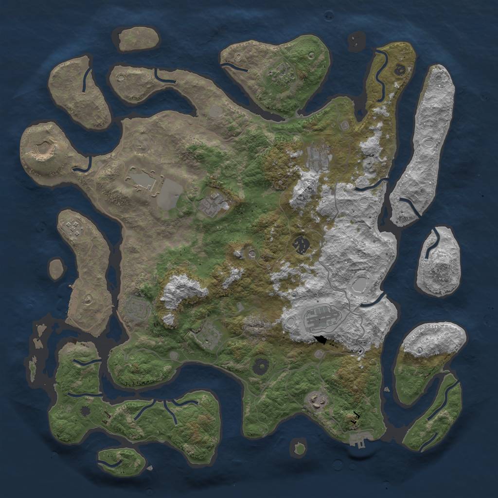 Rust Map: Procedural Map, Size: 4500, Seed: 866555772, 19 Monuments