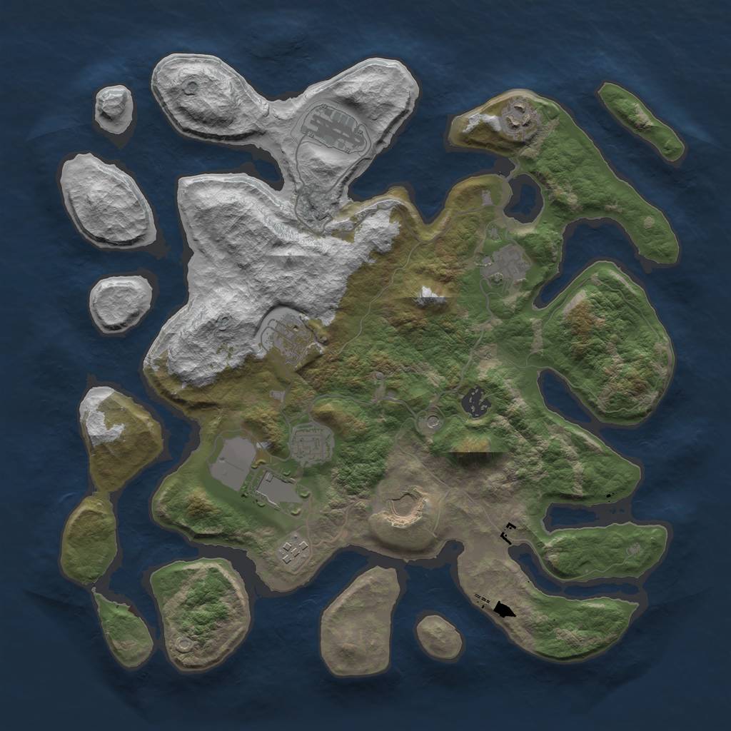 Rust Map: Barren, Size: 3800, Seed: 20001, 12 Monuments