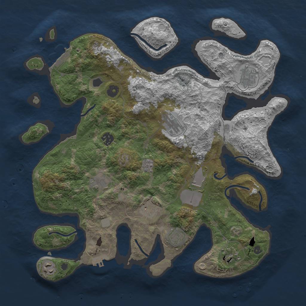 Rust Map: Procedural Map, Size: 3850, Seed: 1949547199, 18 Monuments