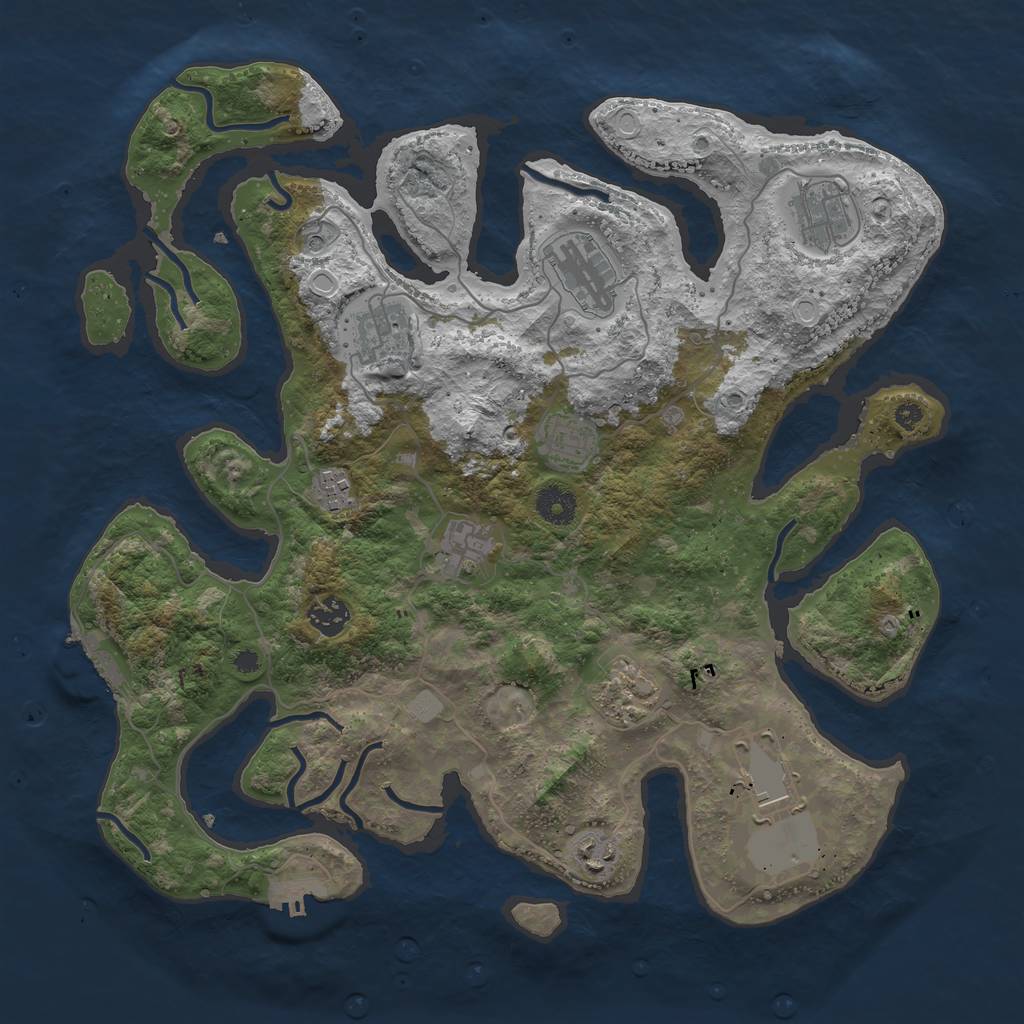 Rust Map: Procedural Map, Size: 3850, Seed: 775102741, 18 Monuments