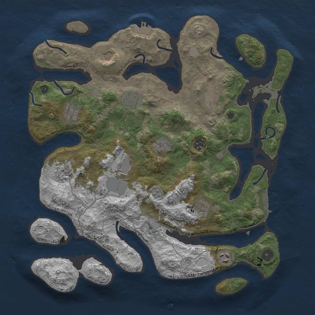 Rust Map: Procedural Map, Size: 4000, Seed: 2117363439, 19 Monuments