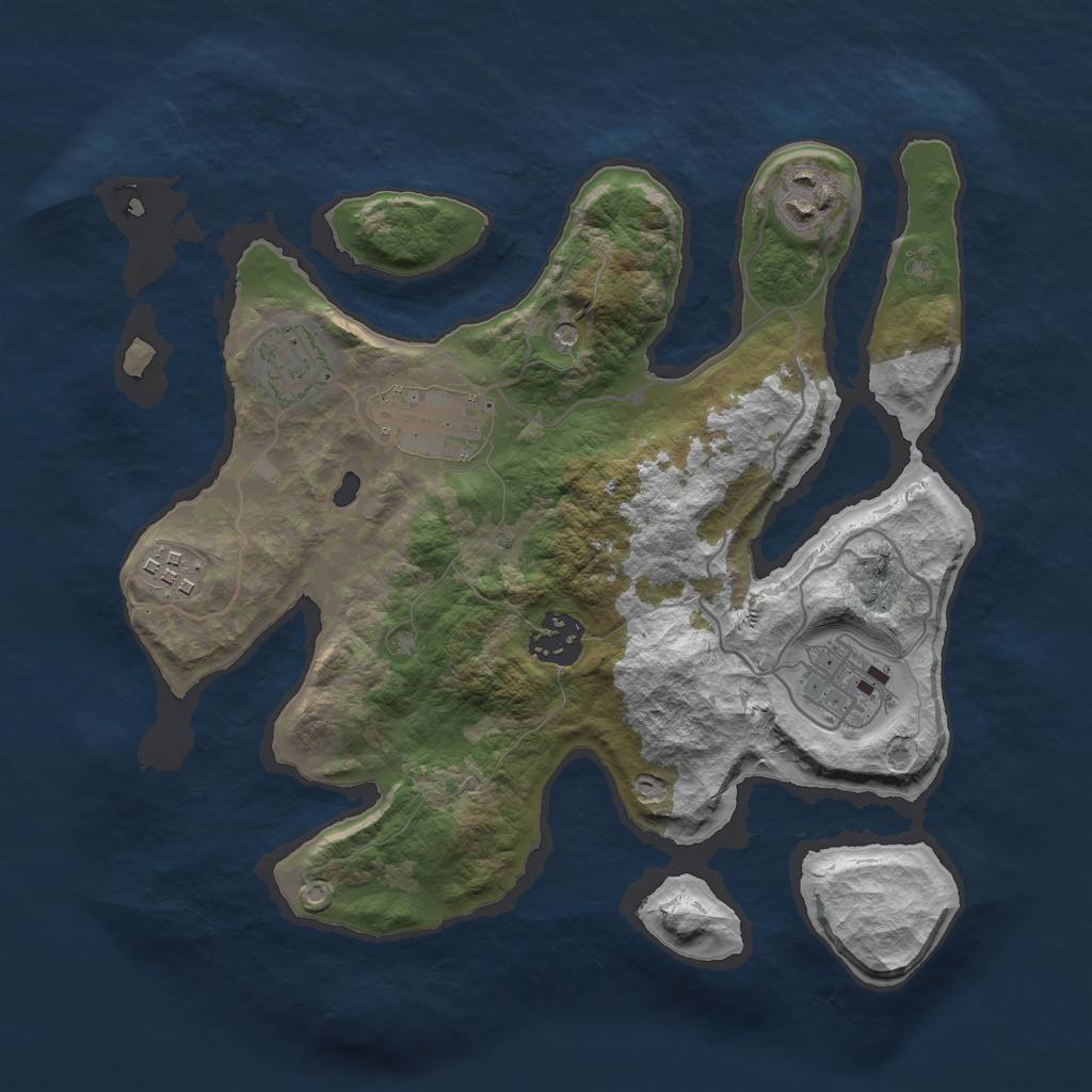 Rust Map: Barren, Size: 3000, Seed: 5356, 9 Monuments