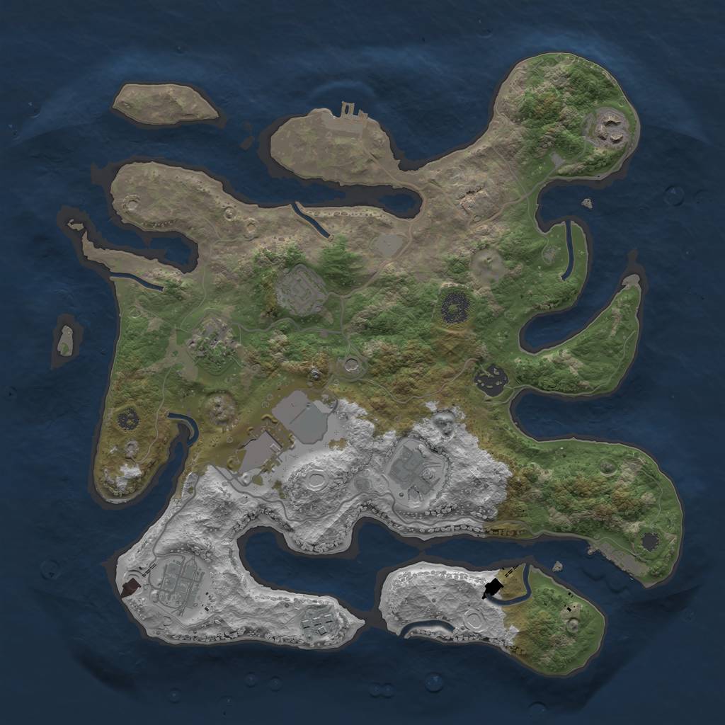 Rust Map: Procedural Map, Size: 3500, Seed: 30000, 16 Monuments