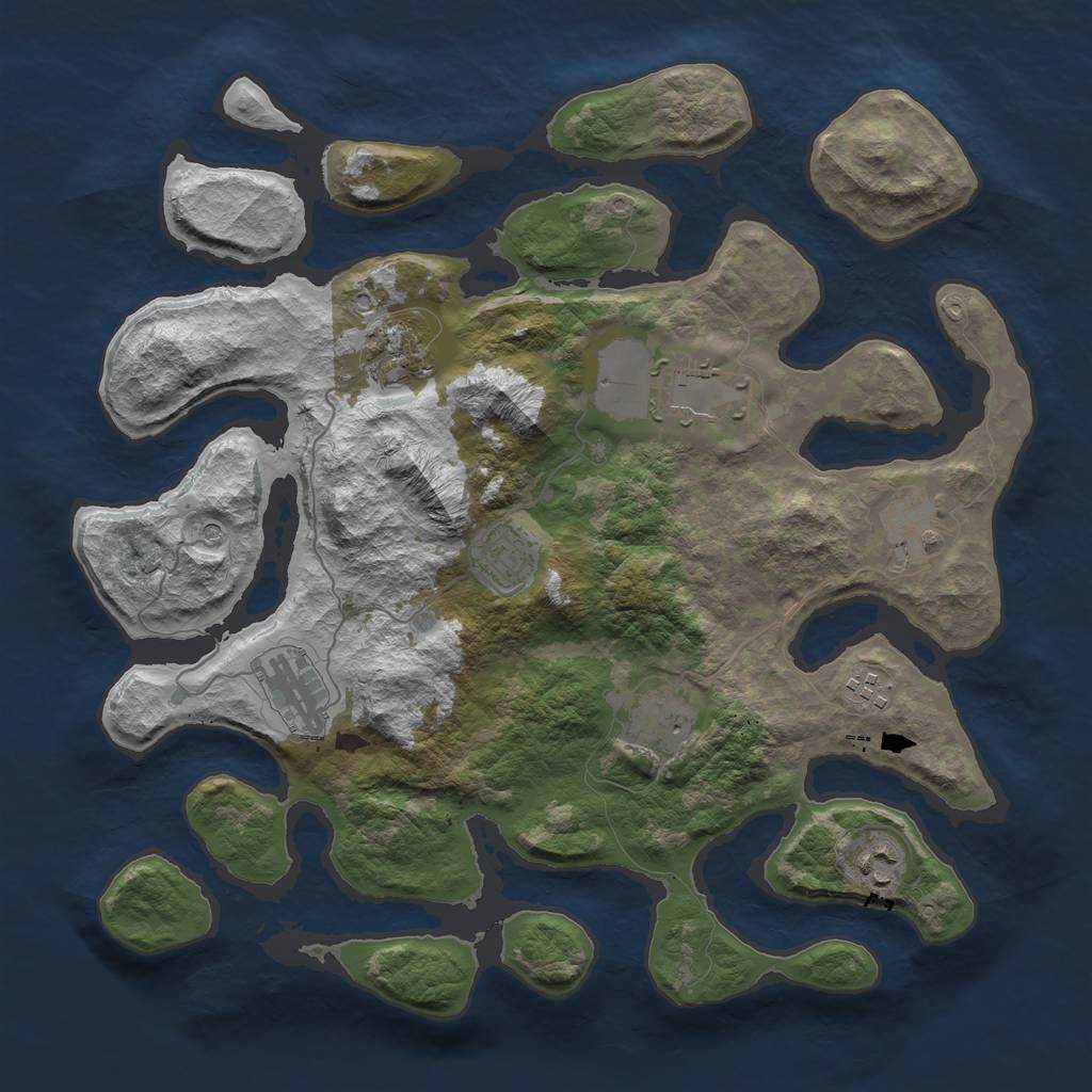 Rust Map: Barren, Size: 3700, Seed: 750296375, 11 Monuments