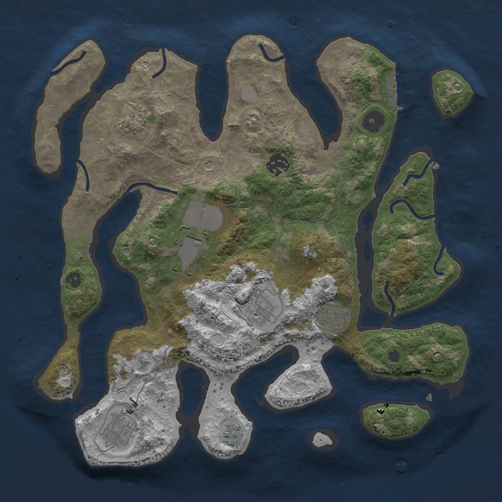 Rust Map: Procedural Map, Size: 3500, Seed: 1343436810, 14 Monuments