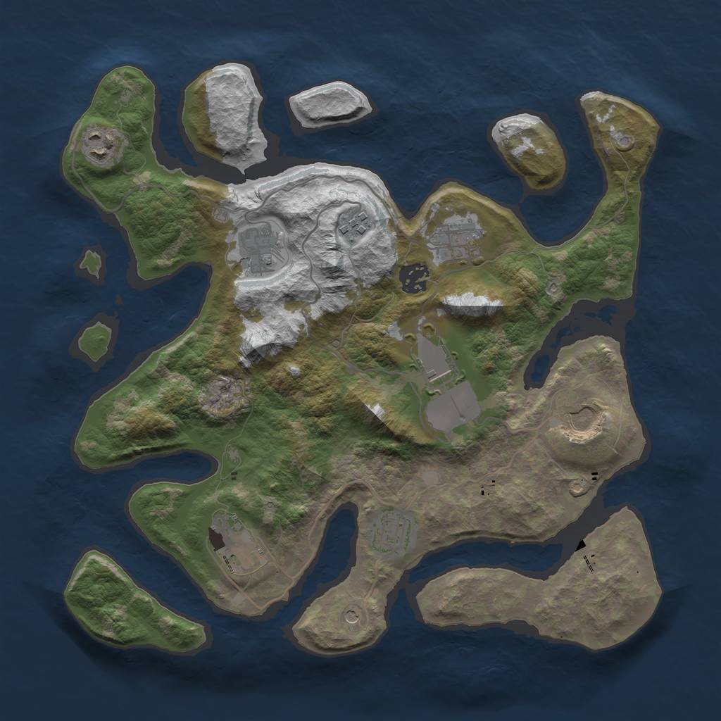 Rust Map: Barren, Size: 3500, Seed: 627202397, 12 Monuments