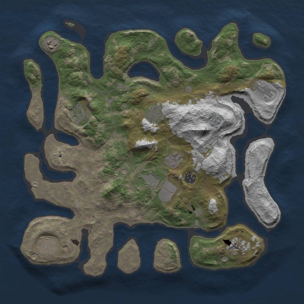Rust Map: Barren, Size: 4000, Seed: 3381, 13 Monuments