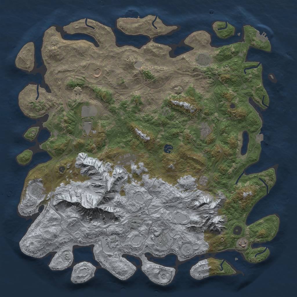 Rust Map: Procedural Map, Size: 5000, Seed: 607607607, 19 Monuments