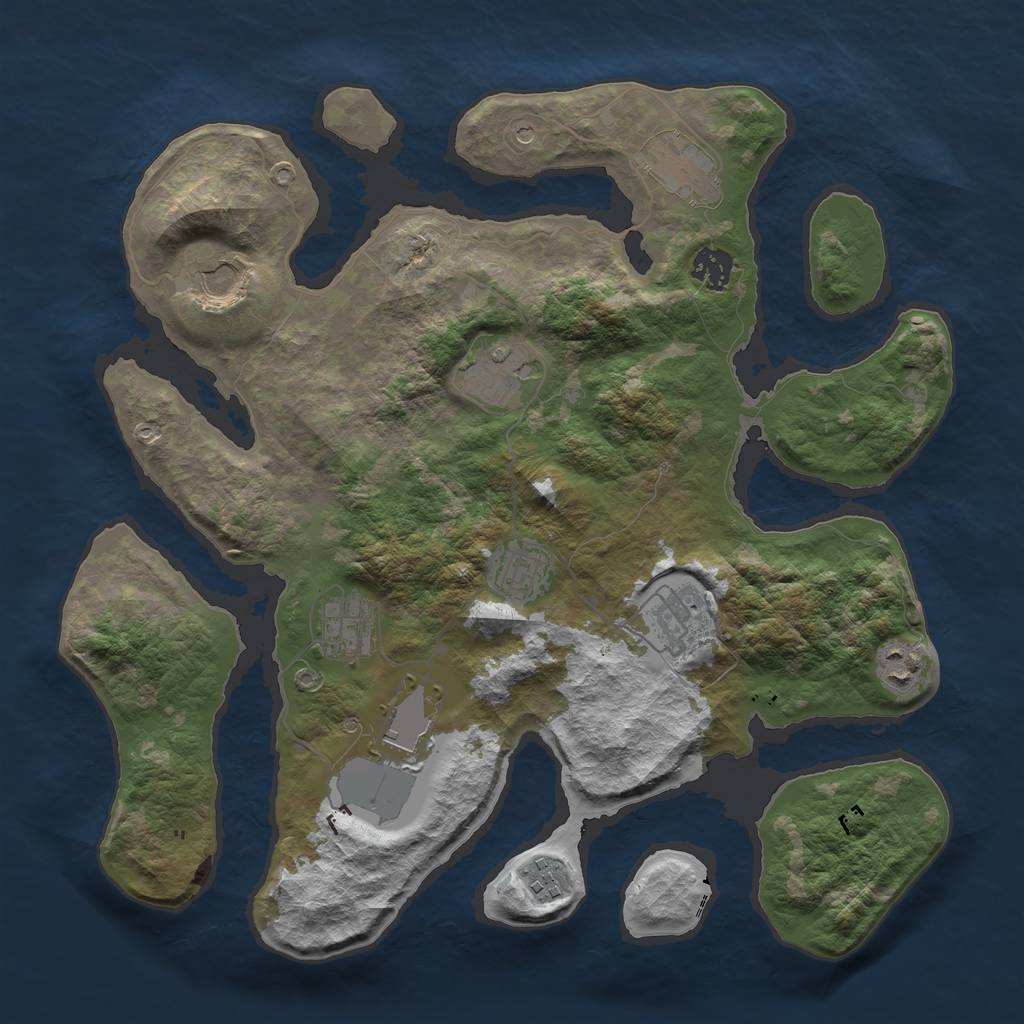 Rust Map: Barren, Size: 3700, Seed: 606, 13 Monuments