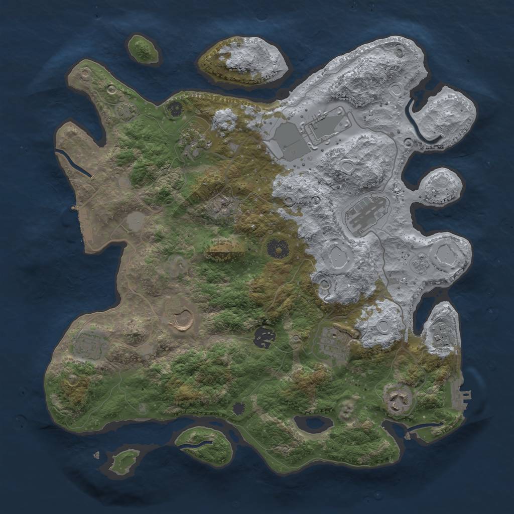 Rust Map: Procedural Map, Size: 3600, Seed: 581842669, 17 Monuments