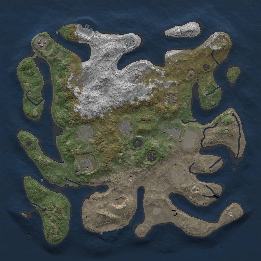 Rust Map: Procedural Map, Size: 3950, Seed: 1093467565, 19 Monuments