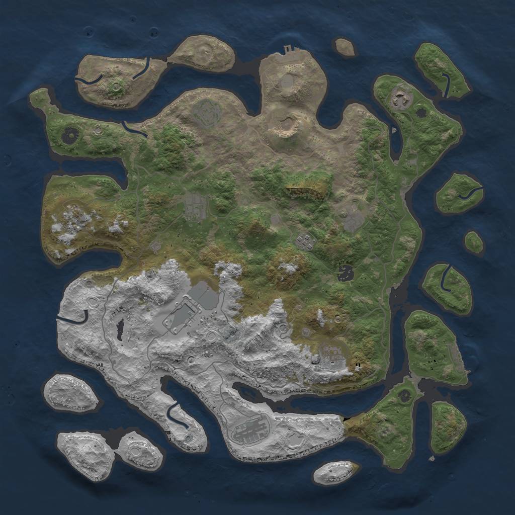 Rust Map: Procedural Map, Size: 4500, Seed: 2117363439, 19 Monuments