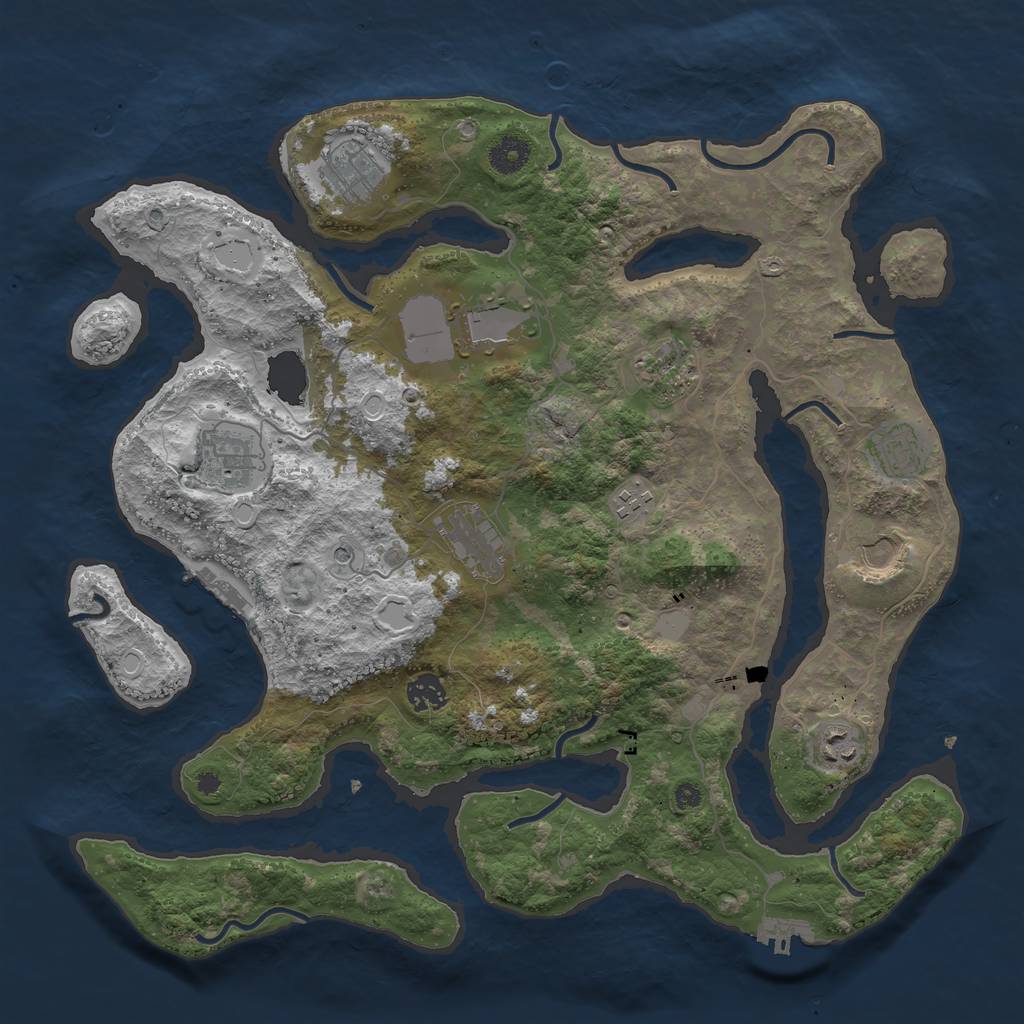 Rust Map: Procedural Map, Size: 3950, Seed: 1441133105, 18 Monuments