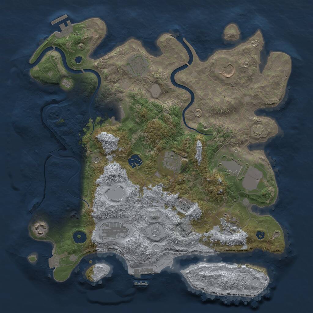 Rust Map: Procedural Map, Size: 3600, Seed: 4624, 16 Monuments